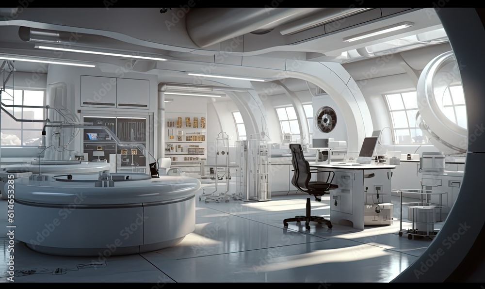 Obraz premium Advanced Medical Frontier: Step into a futuristic laboratory or medical hospital room, where cutting-edge technology and innovation redefine healthcare. Generative Ai