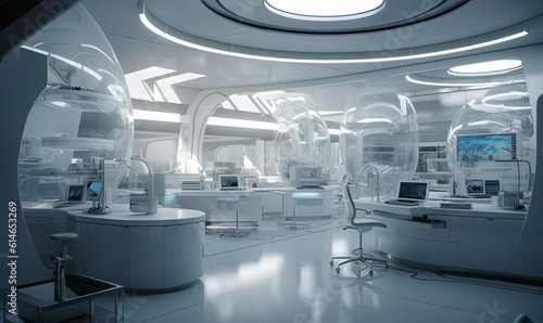 Advanced Medical Frontier: Step into a futuristic laboratory or medical hospital room, where cutting-edge technology and innovation redefine healthcare. Generative Ai