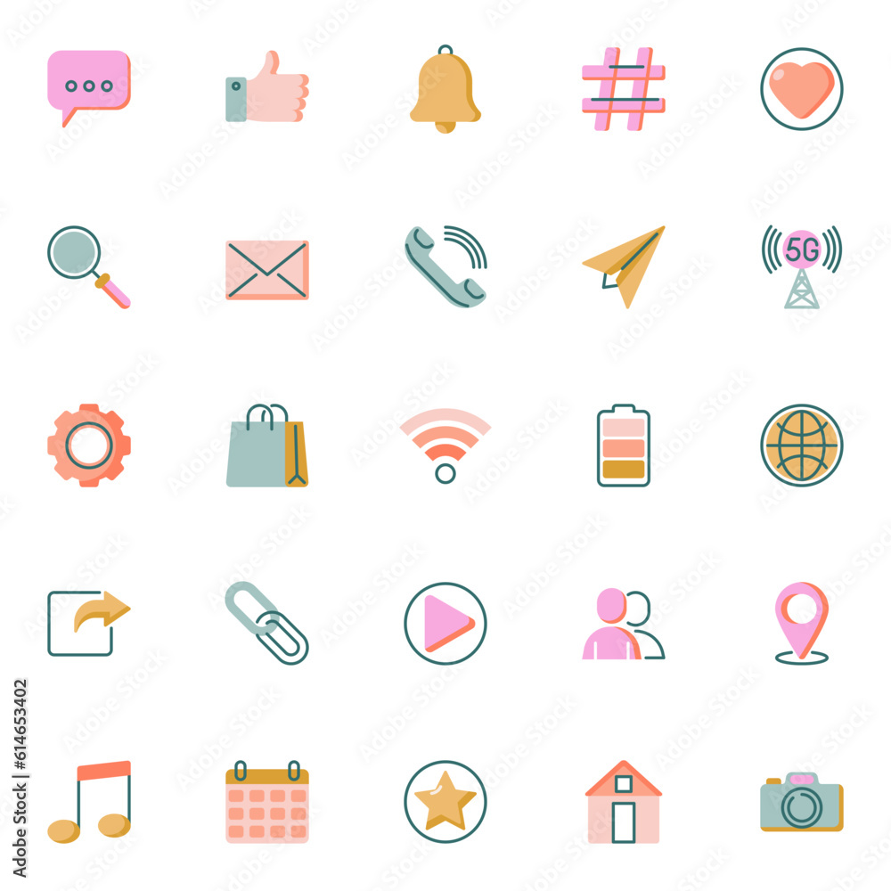 Social media elements collection, UI flat icons set Social media elements collection, UI flat icons set