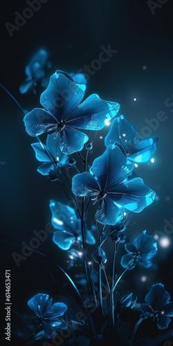 limmering Enchantment: Immerse yourself in a world of wonder with mesmerizing blue crystal fantasy flowers, radiating ethereal beauty. Generative Ai photo