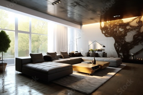 3d render of luxury home interior, living room,Generative AI © Azar