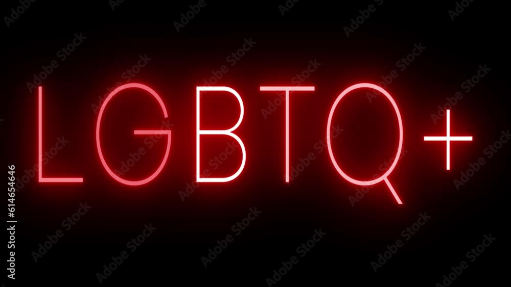 Blinking neon lettering against a black background with a pride theme Blinking neon lettering against a black background with a pride theme