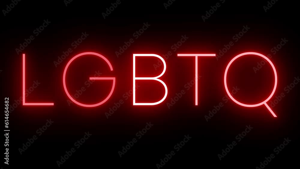 Blinking neon lettering against a black background with a pride theme Blinking neon lettering against a black background with a pride theme