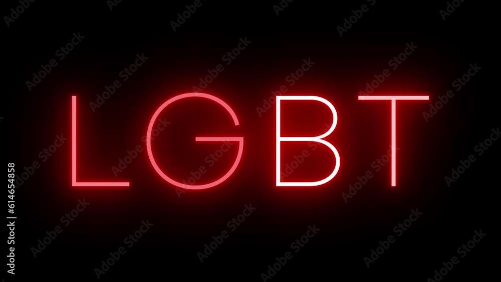 Blinking neon lettering against a black background with a pride theme Blinking neon lettering against a black background with a pride theme