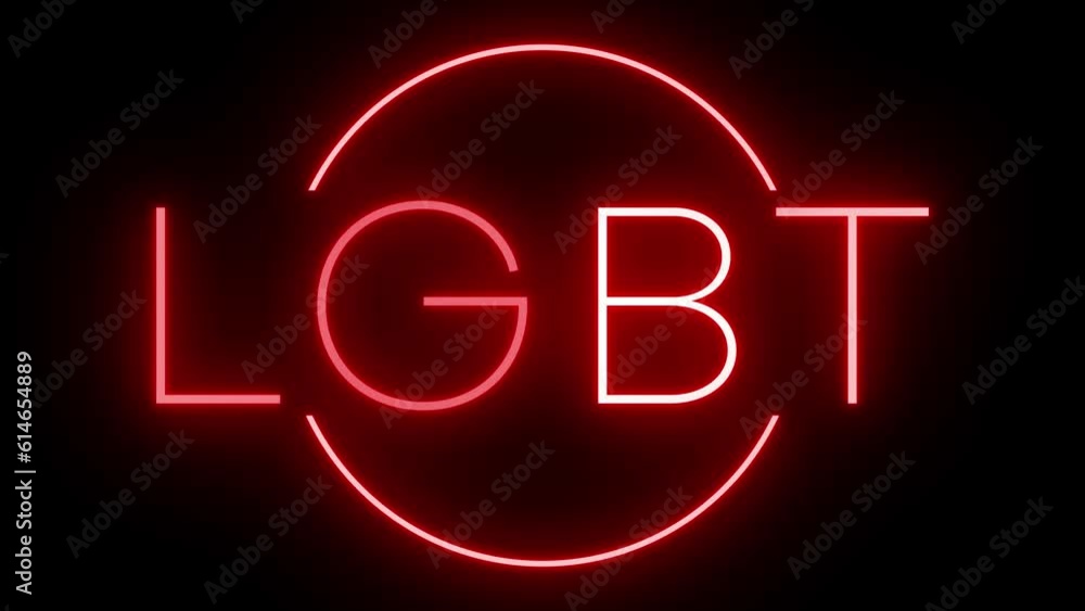 Blinking neon lettering against a black background with a pride theme Blinking neon lettering against a black background with a pride theme