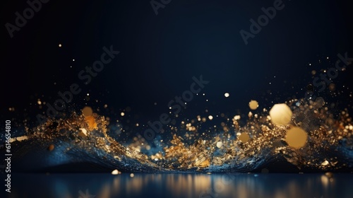Fotografie, Tablou Hintergrund, blau, gold, Partikel in Bewegung