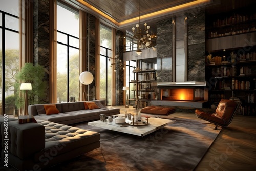 Living room in luxury home   Design Scandinavian interior of living room    luxury living room interior and decoration   modern living room   beautiful apartment, interior, Generative AI © Azar