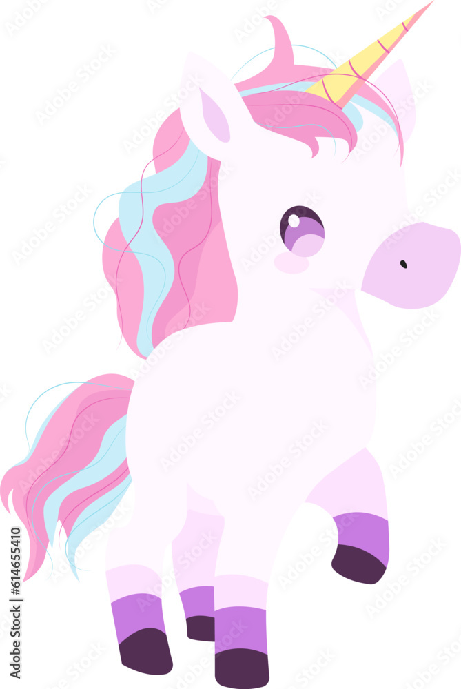 baby unicorn, candy unicorn in kawaii style, cartoon style, vector illustration