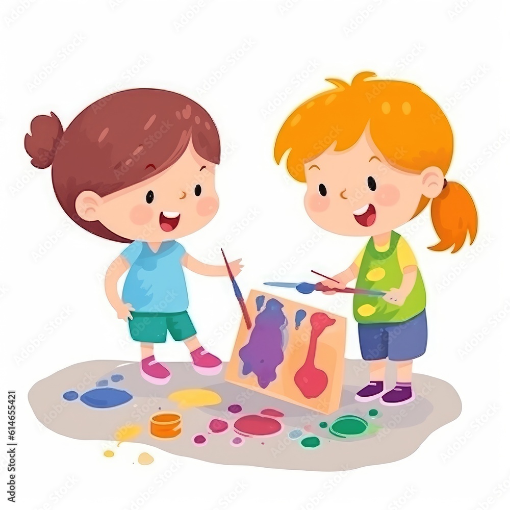 Cartoon kids painting in the school. Generative AI Cartoon kids painting in the school. Generative AI