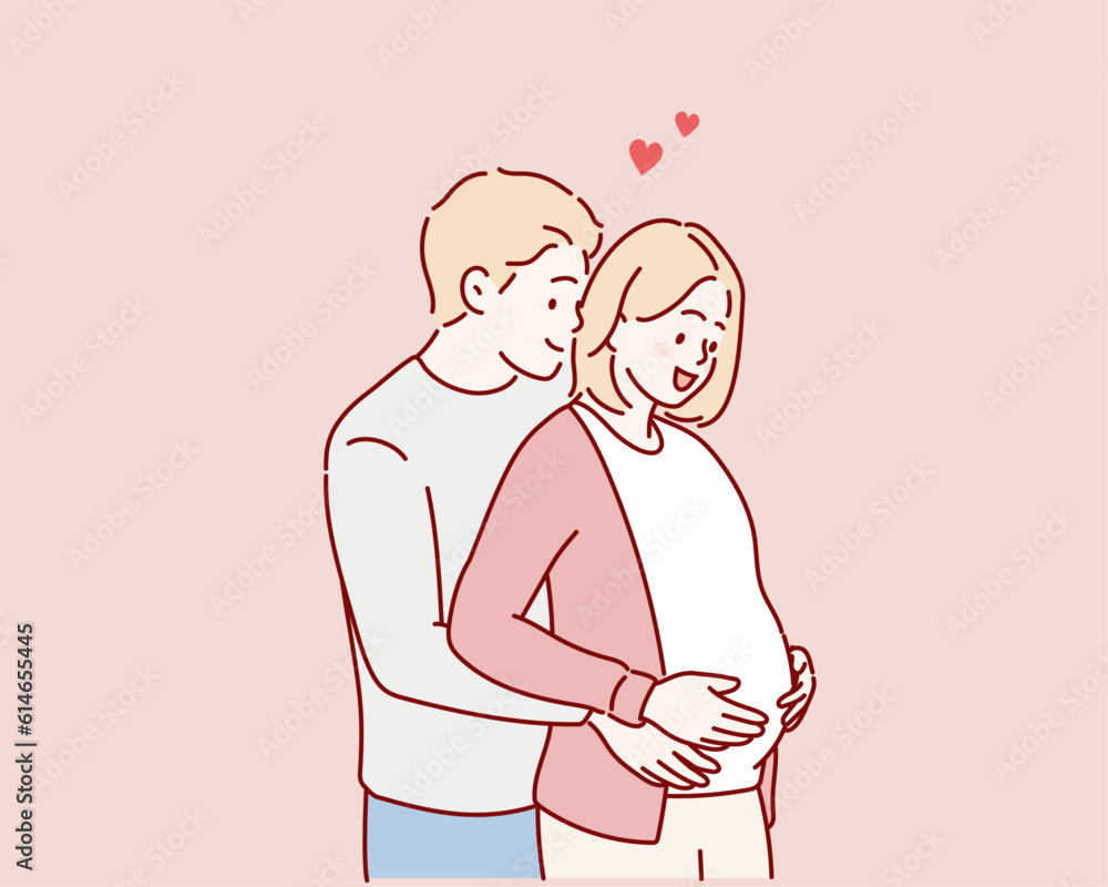 Pregnant woman with husband. Hand drawn style vector design illustrations. Pregnant woman with husband. Hand drawn style vector design illustrations.