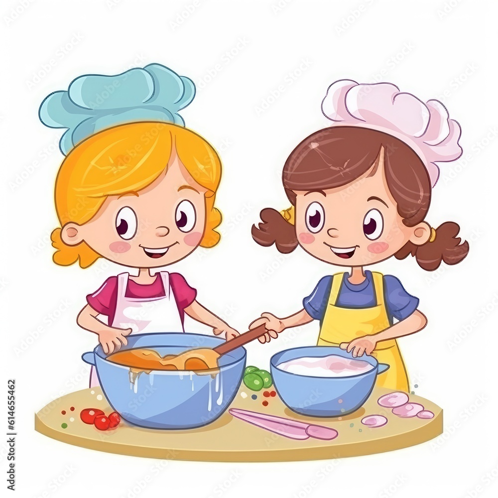 Cute children cooking in the kitchen. Happy little chef kids. Generative AI Cute children cooking in the kitchen. Happy little chef kids. Generative AI