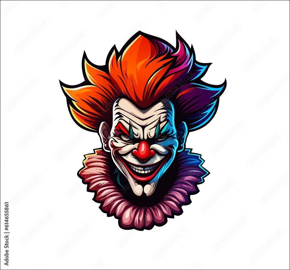 Angry circus clown mascot, scary joker tattoo Angry circus clown mascot, scary joker tattoo