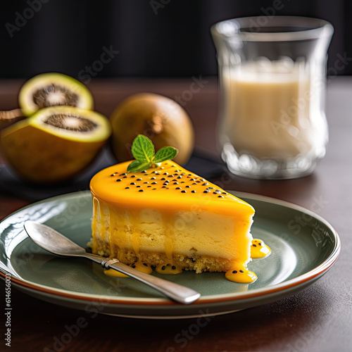 Passion fruit cake with a passion fruit mousse filling photo