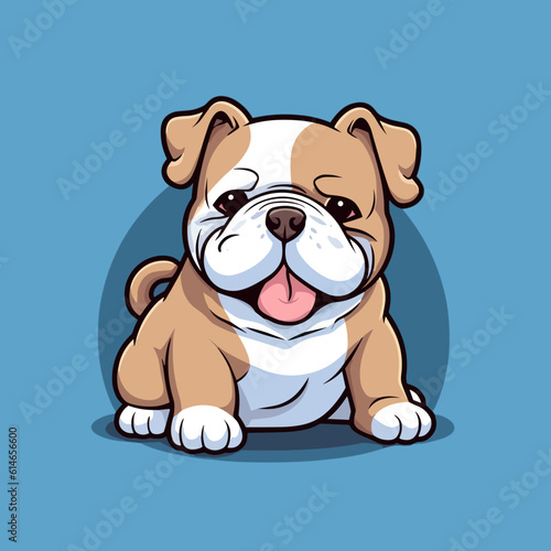 bulldog. Cute little cartoon kawaii anime character. Domestic Pet. Wild  Animal. Flat vector