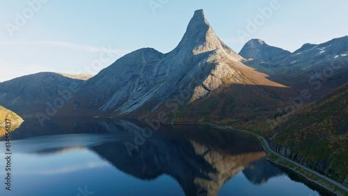 An Aerial view of Stetind the National Mountain in Norway photo