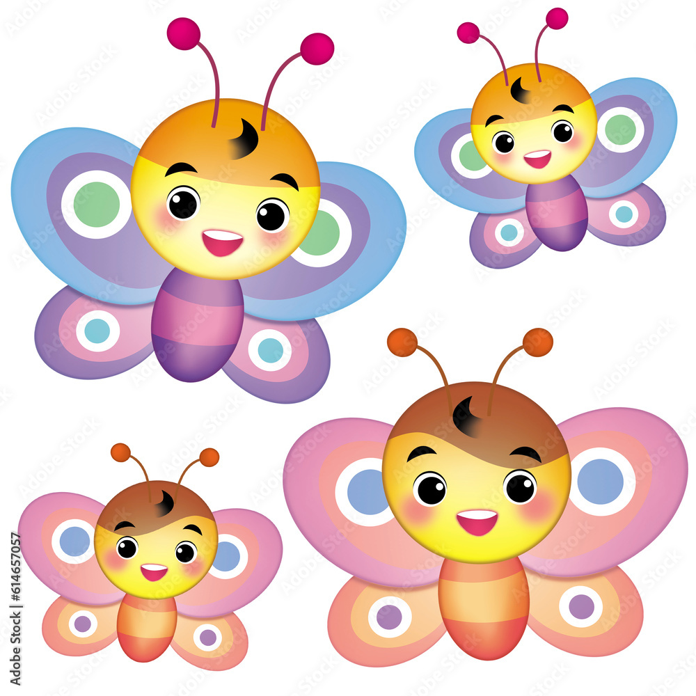 set of funny butterfly cartoon