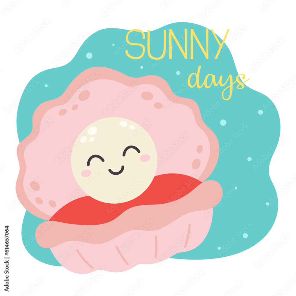summer card of cartoon shell with pearl summer card of cartoon shell with pearl