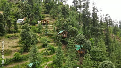 Drone Shot of Tree house in Jibhi, Himachal Pradesh photo