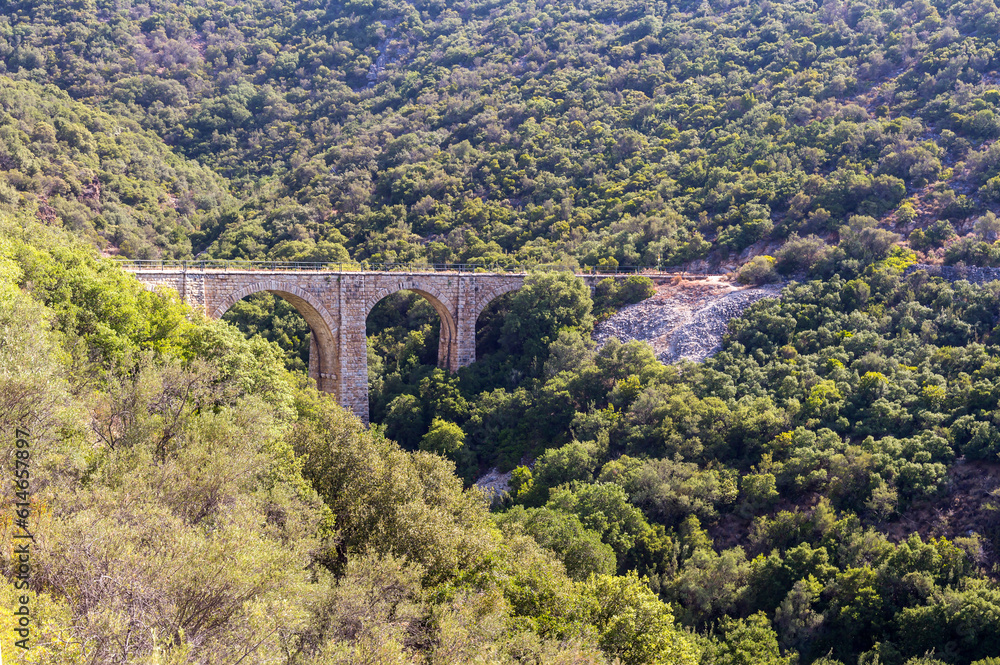 View of the railway bridge in the mountains