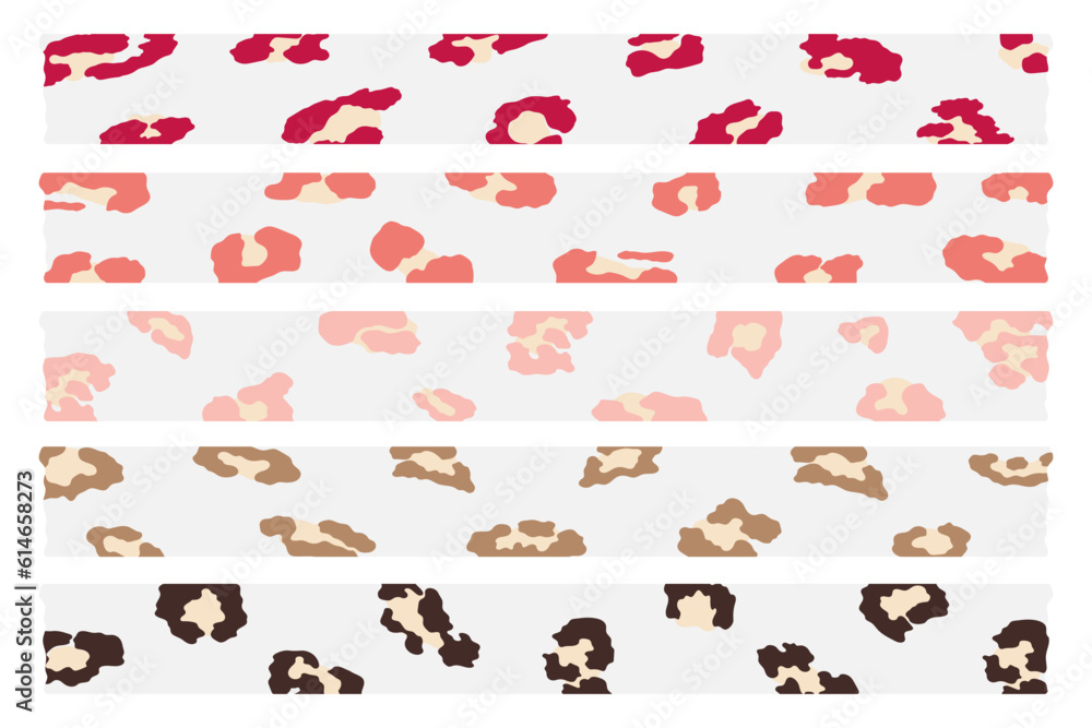 Fototapeta premium Set of colorful animal skin for washi tape, decorative tape isolated on a white background.