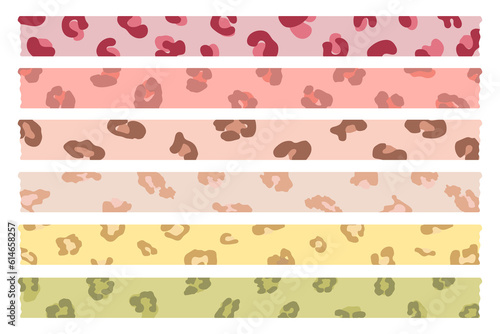 Set of colorful animal skin for washi tape, decorative tape isolated on a white background.