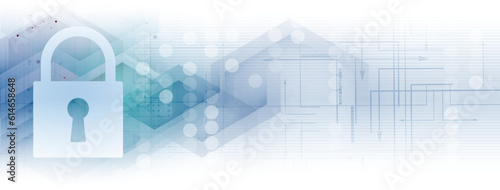 internet digital security technology concept for business background. Lock on circuit board