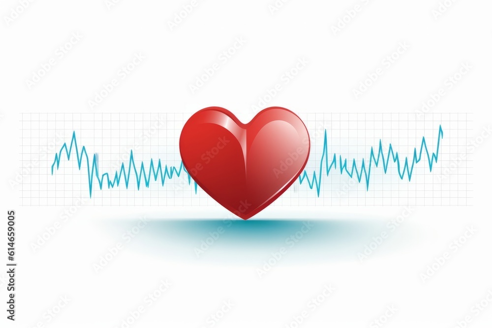 Illustration of an EKG. Pulse monitor with heart on white background. Healthy cardiology, nursing, healthcare. -Created with Generative AI Technology