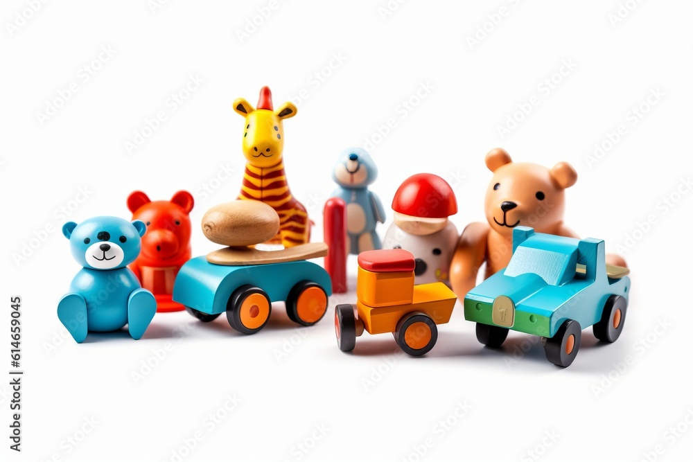 toy car and animals isolated on white background, Generative AI toy car and animals isolated on white background, Generative AI