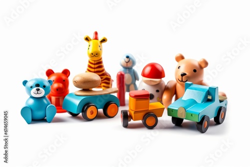 toy car and animals isolated on white background  Generative AI