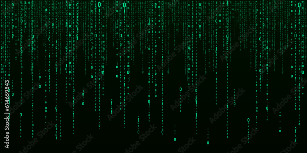 Vector digital green background of streaming binary code. Matrix background with numbers 1.0. Coding or hacking concept. Vector illustration. Vector digital green background of streaming binary code. Matrix background with numbers 1.0. Coding or hacking concept. Vector illustration.