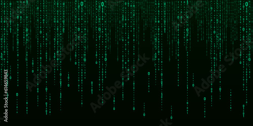 Vector digital green background of streaming binary code. Matrix background with numbers 1.0. Coding or hacking concept. Vector illustration.