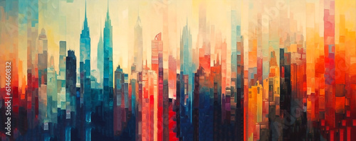 Spectacular watercolor painting of an abstract urban, cityscape.