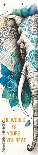 Watercolor Elephant Bookmark Design 2x8 inches Created with Generative AI Tools photo