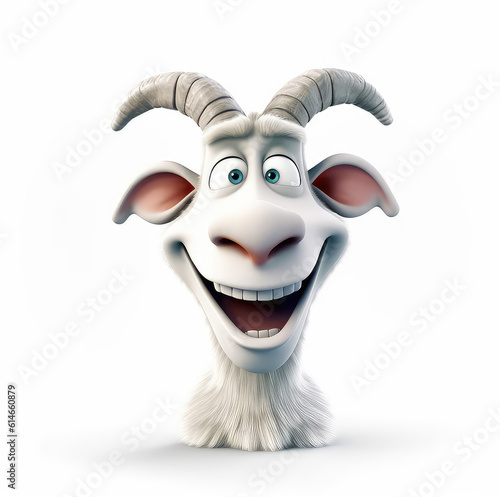 Cartoon goat mascot smiley face on white background