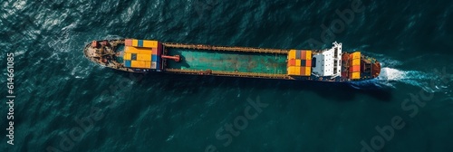 Aerial of delivery ship boat sea and ocean. Generative Ai