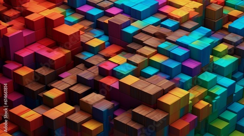 Blocks and cube abstract rainbow background. Generative Ai