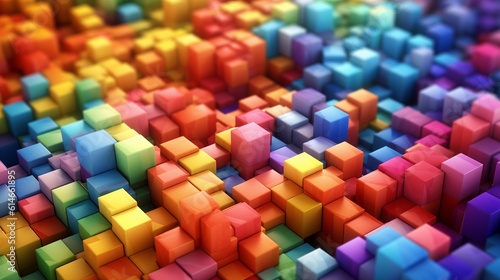 Blocks and cube abstract rainbow background. Generative Ai