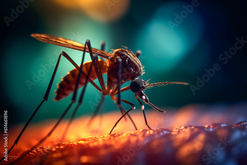 Macro photography of a mosquito biting a person photo