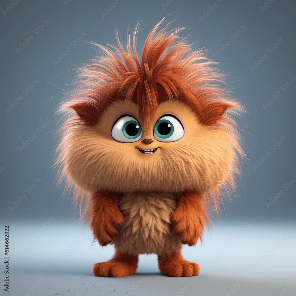 Chestnut-like character, like long thorny hair, shiny fur, big eyes, cute, animation Chestnut-like character, like long thorny hair, shiny fur, big eyes, cute, animation