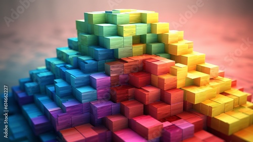 Blocks and cube abstract rainbow background. Generative Ai