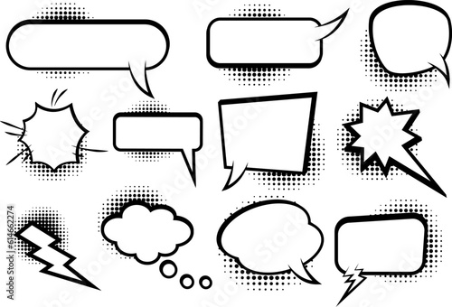 Comic speech bubbles icons collection of cloud oval rectangle and jagged shape.Vector illustration.