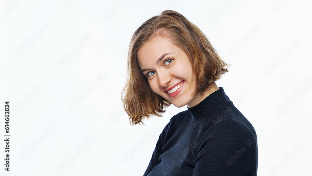 portrait of young happy woman isolated on white background. portrait of young happy woman isolated on white background.
