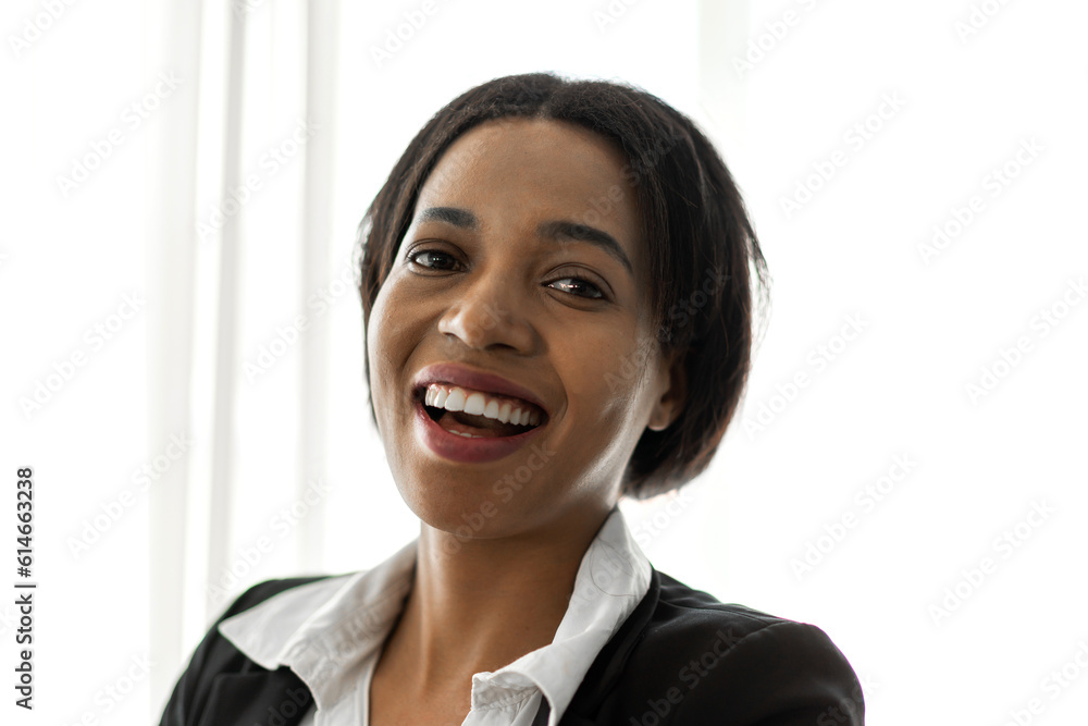 Portrait of smiling successful happy relax profile attractive confident black african creative business woman, fashionable, model, creative female look at camara enjoying standing at office Portrait of smiling successful happy relax profile attractive confident black african creative business woman, fashionable, model, creative female look at camara enjoying standing at office