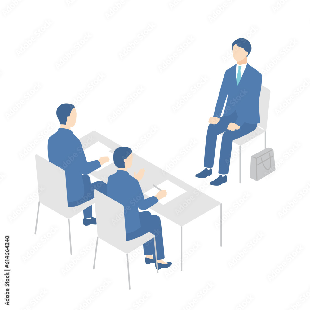 面接を受ける男性と審査する面接官 面接を受ける男性と審査する面接官