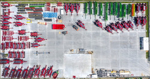 Fotografie Aerial view of many different types of equipment for agriculture