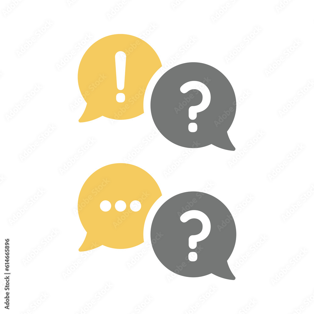 Conversation chat bubble with exclamation and question mark. Help and FAQ, communication and talking balloon vector icon set.