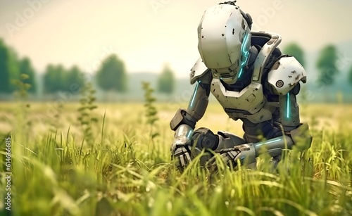 Modern organic farm adopts robotic industry technology. Generative AI.