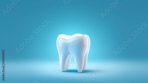 Beautiful cartoon tooth on a blue background . generative AI