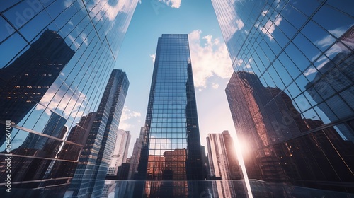 Reflective skyscrapers  business office buildings Generative AI