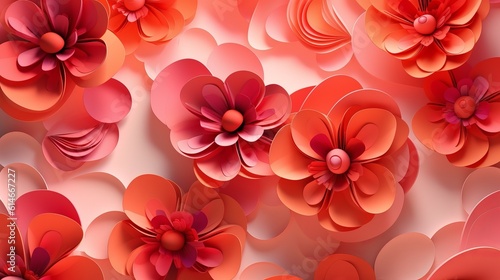 3d render, digital illustration, red pink orange paper flowers Generative AI